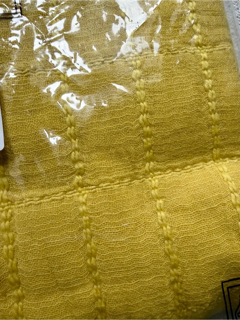 Anthropologie Desiree Cotton Windowpane Patch Throw Blanket 50x70 Yellow NWT